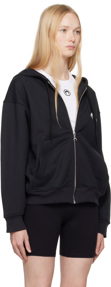 Sweatshirt Marine Serre Marine Serre Moon Logo Fleece Zip-Up Hoodie Sort | UST017B CJER0075, 1