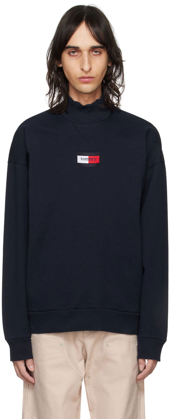 Sweatshirt Tommy Hilfiger Tommy Jeans Navy Embroidered Turtleneck Sort | DM17307 DW5