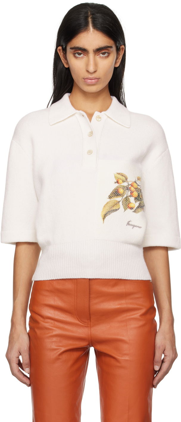 Polo skjorte FERRAGAMO Floral Polo Shirt Hvid | 112661 - 771155, 0