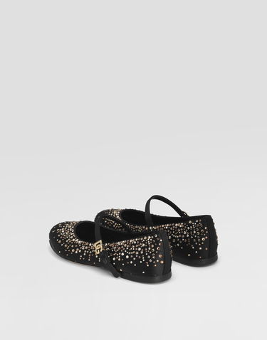Sneakers og sko Dolce & Gabbana Dolce & Gabbana Satin Ballet Flats With Rhinestones Sort | D11274A572380999, 2