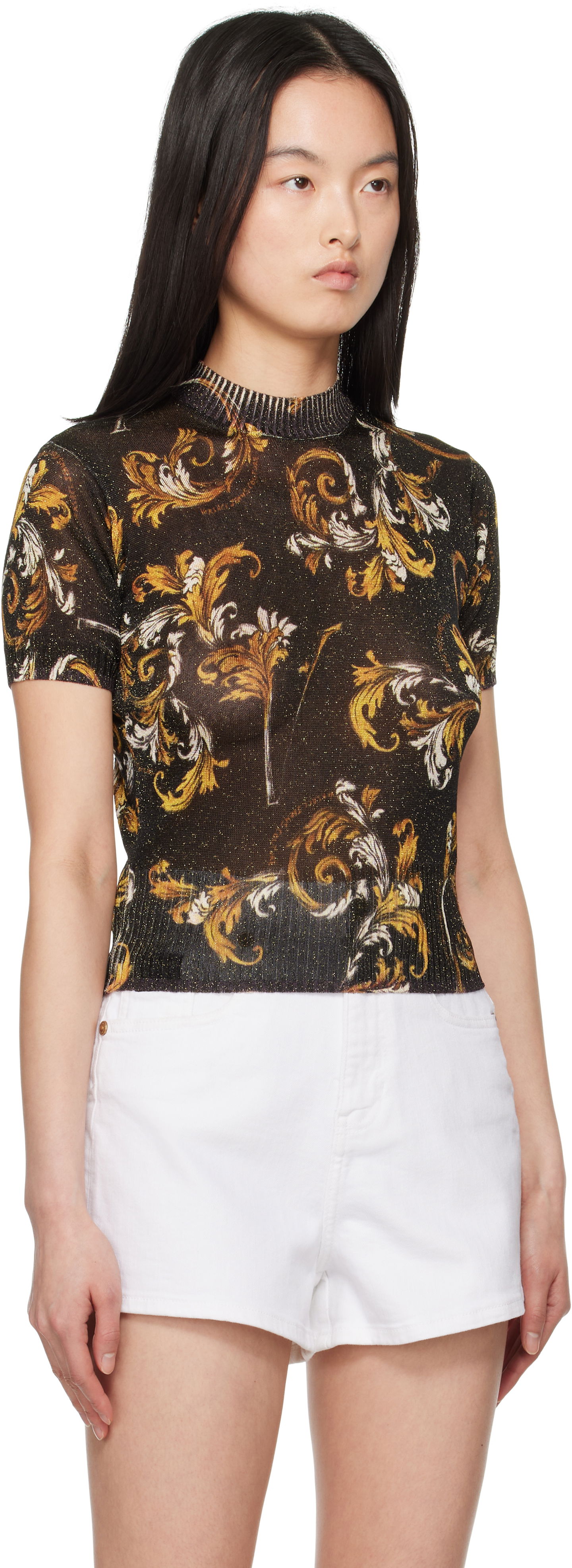 T-shirt Versace Versace Jeans Couture Barocco Lurex Knit Top Sort | E78HAFM07_ECMN45, 1