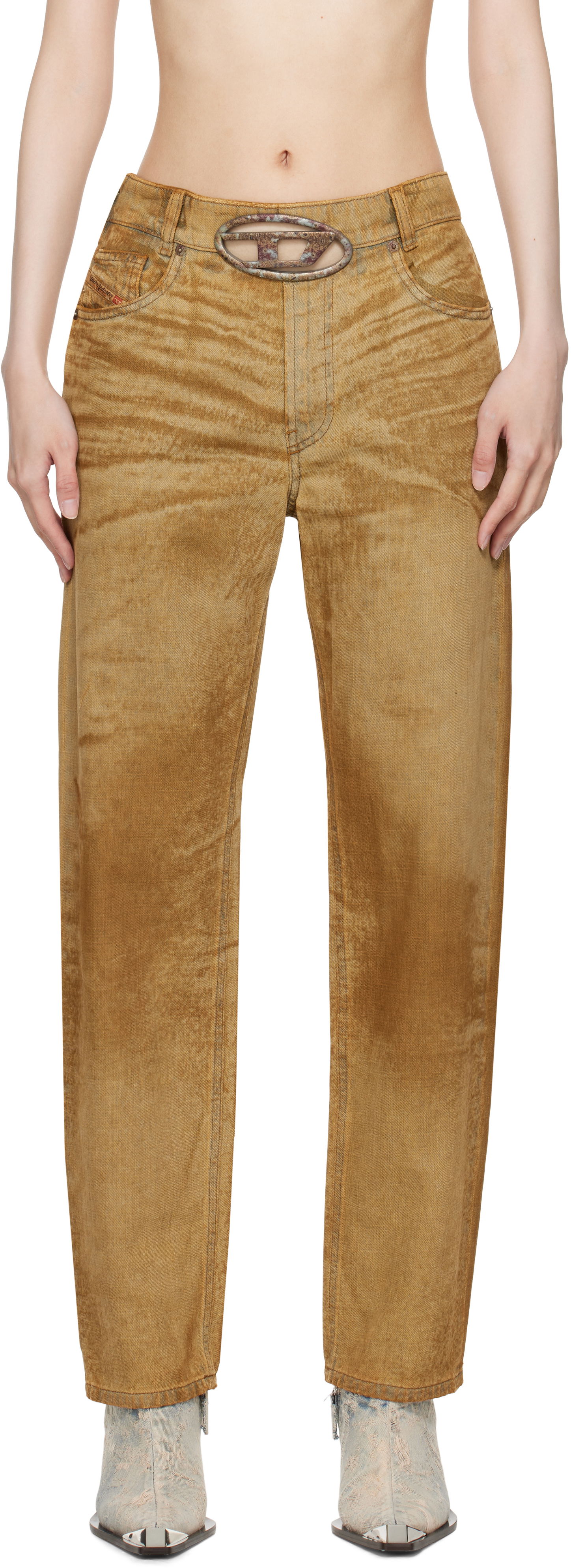 Jeans Diesel Straight Fit Jeans With Embossed Belt Beige | A16677 0AJET, 0