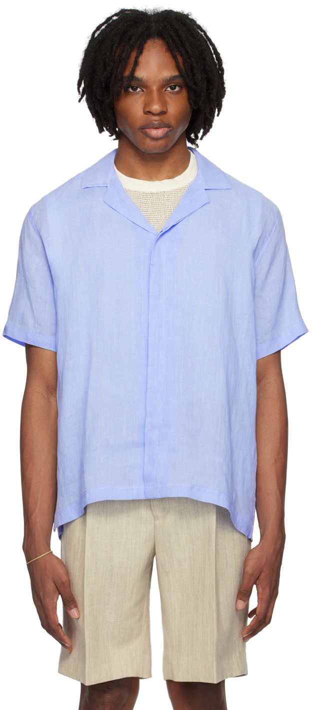 Skjorte Orlebar Brown Linen Resort Shirt Blå | 279118