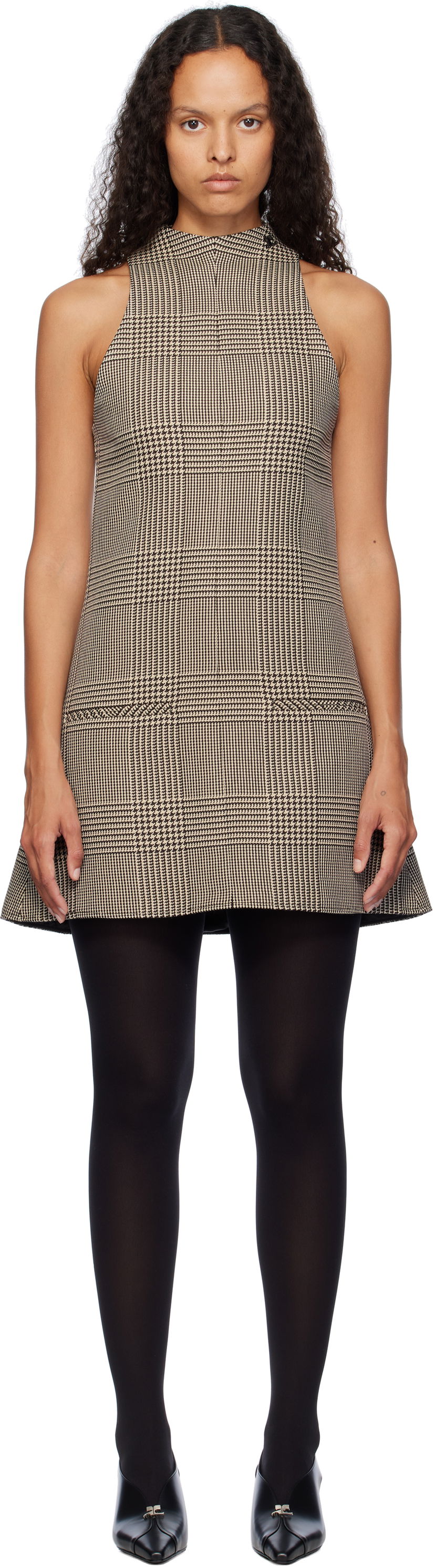 Kjole Courrèges Sleeveless Prince Of Wales A-Line Mini Dress Sort | 324CRO456PL0165