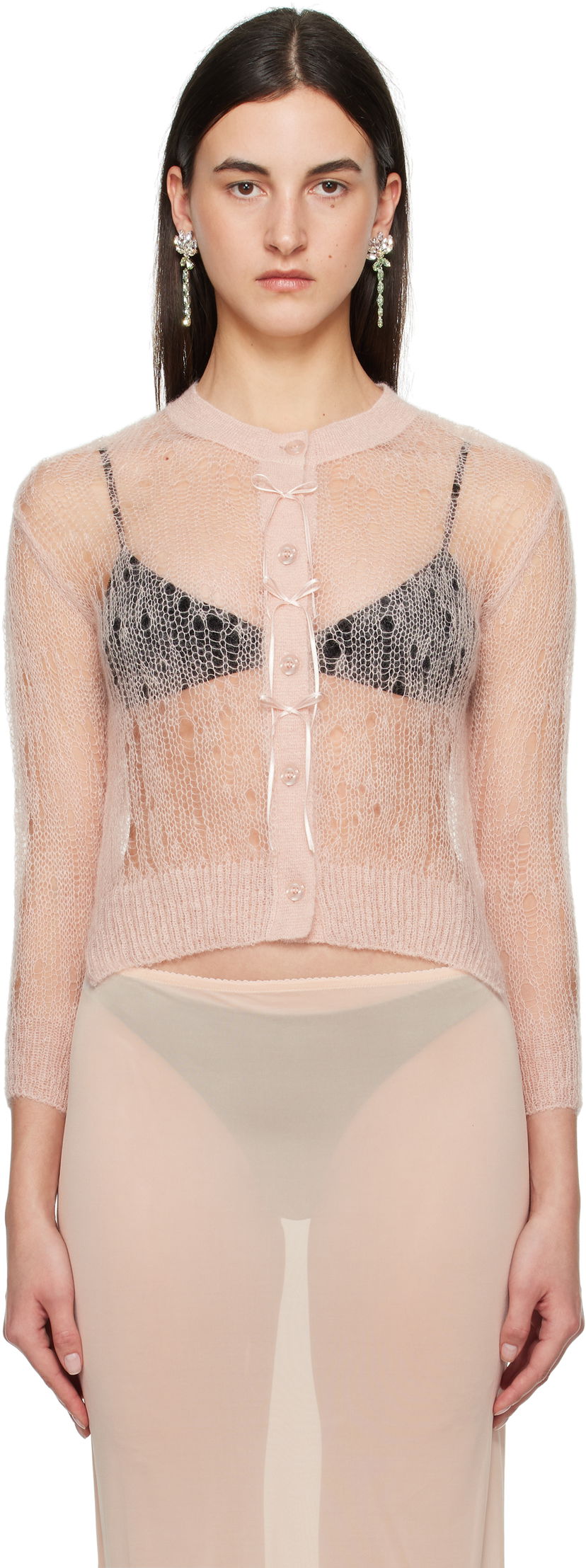 Sweater Simone Rocha Simone Rocha Cropped Open Knit Cardigan Lyserød | AMK20R 0643