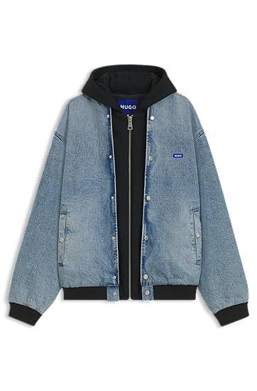 Bomberjakke BOSS HUGO Denim Bomber Jacket with Hooded Jersey Panel Blå | 50541735, 0