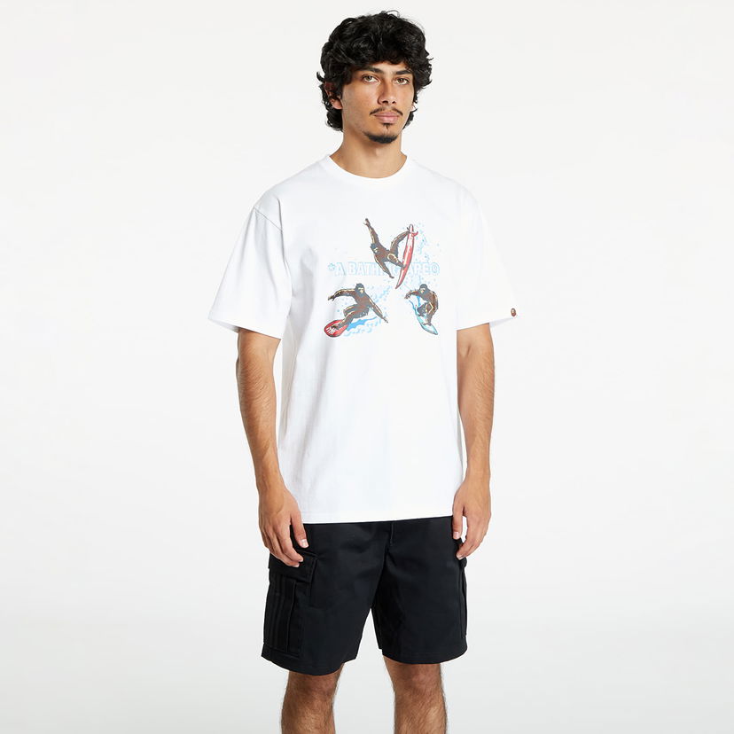 T-shirt BAPE A BATHING APE Surfing Apes Tee White Hvid | 001TEK701002F WHT