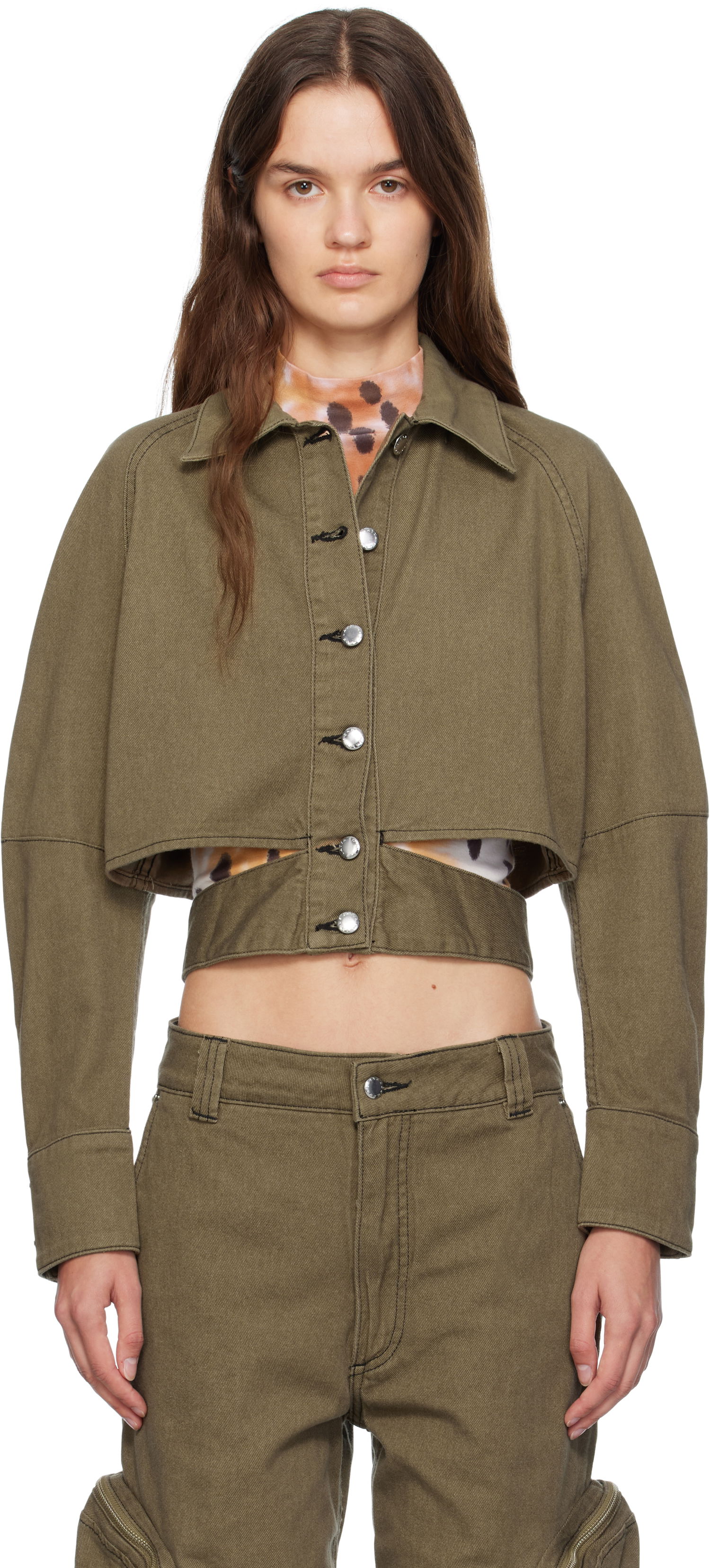 Jakke Eckhaus Latta Eckhaus Latta Ellipse Cropped Denim Jacket Grøn | 1121A-EL-PF25-E -, 0