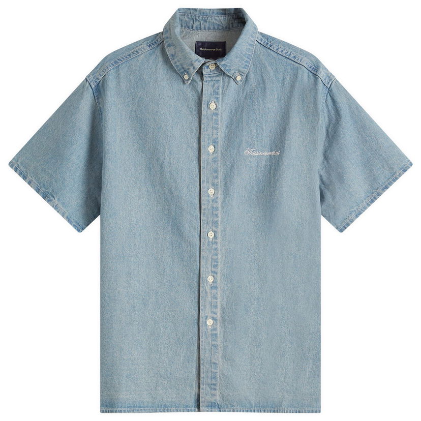 Skjorte thisisneverthat Thisisneverthat Washed Denim Short Sleeve Shirt, Size Small Blå | TNCO0DSHTS01-WABL