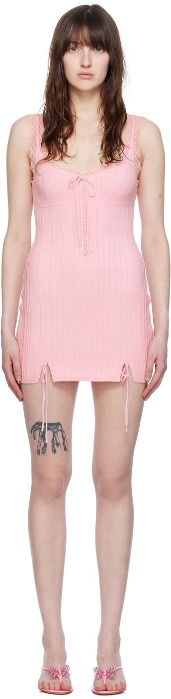 Kjole GUIZIO Guizio Dainty Lace-Trim Knit Mini Dress Lyserød | S24601S012