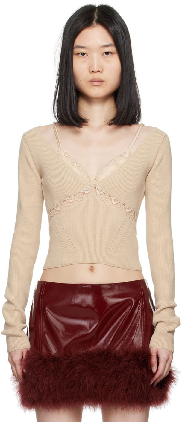 Crop top Blumarine Lace Trimmed Knit Top Beige | A422M460A