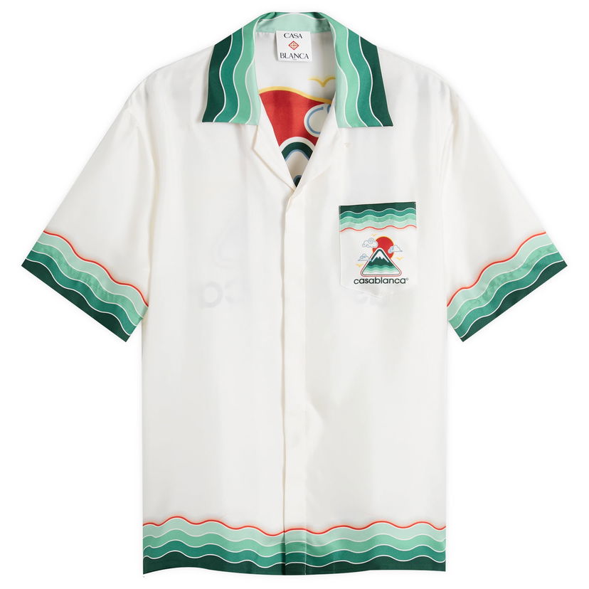 Skjorte Casablanca Casablanca Montagne Cuban Collar Silk Twill Shirt, Large Hvid | MPF25-SH-003-05
