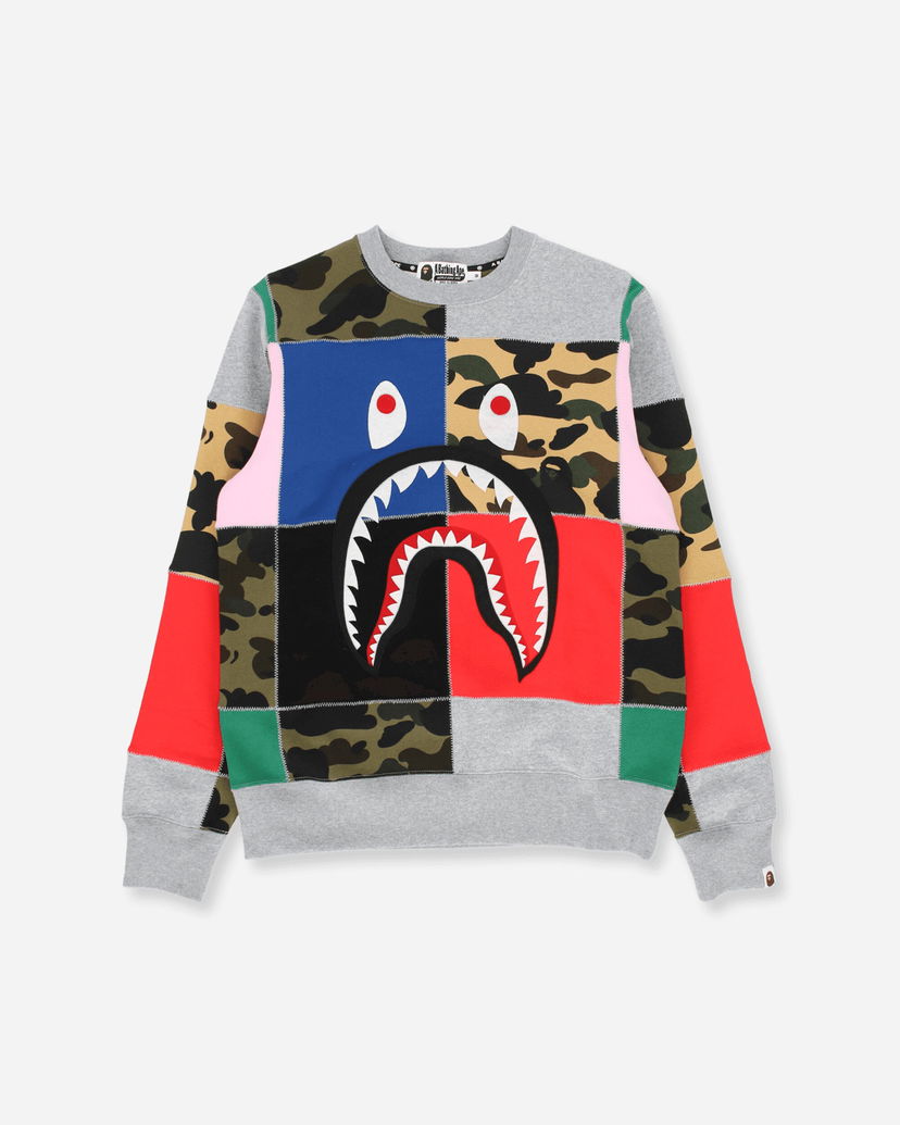 Sweatshirt BAPE Patchwork Shark Wide Crewneck Sweatshirt Grå | 1G30113003 MULTI