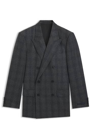 Jakke BOSS BECKHAM x BOSS Slim-Fit Checked Wool Suit Jacket Grå | 50557915, 0