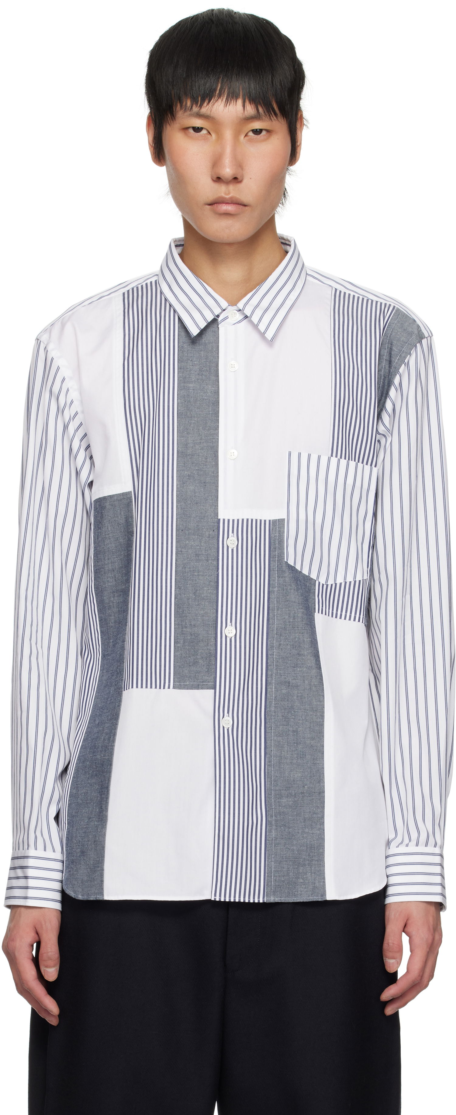 Skjorte Comme des Garçons Comme des Garçons Homme Deux Patchwork Striped Shirt Hvid | DO-B029-051, 0