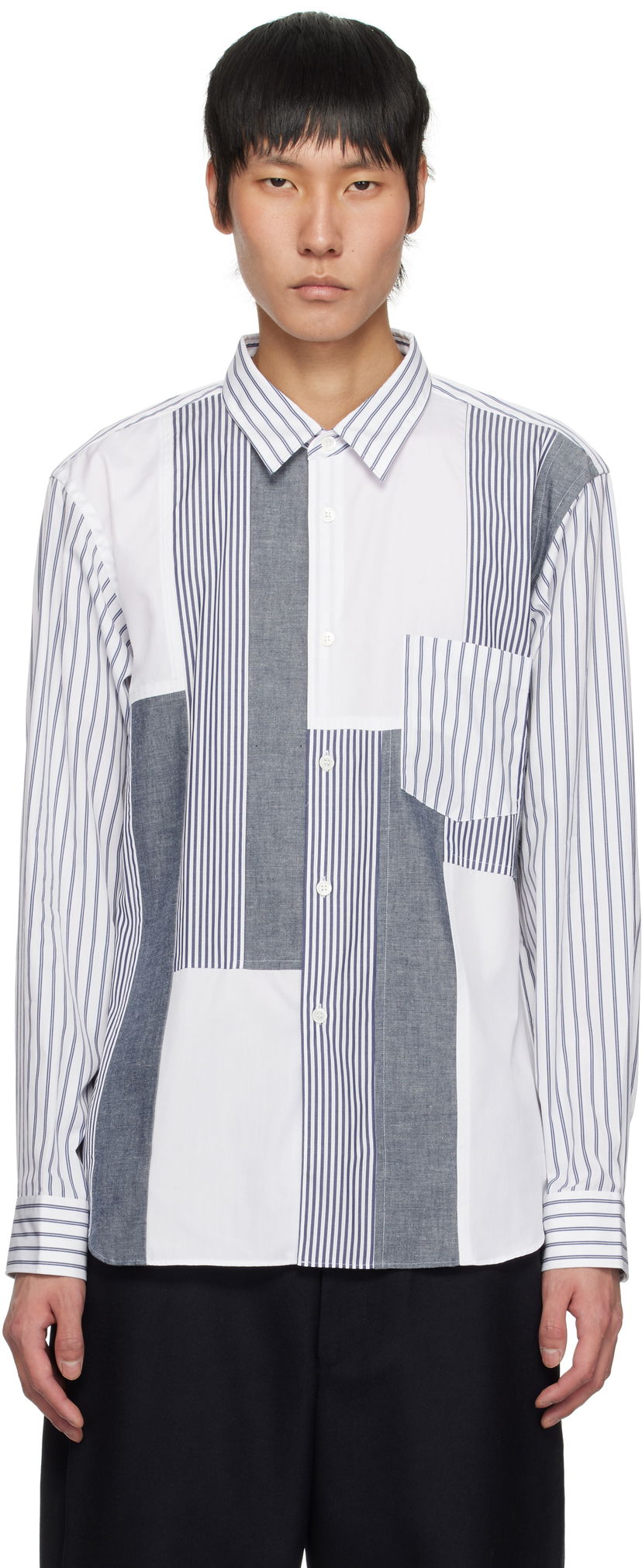 Skjorte Comme des Garçons Comme des Garçons Homme Deux Patchwork Striped Shirt Hvid | DO-B029-051