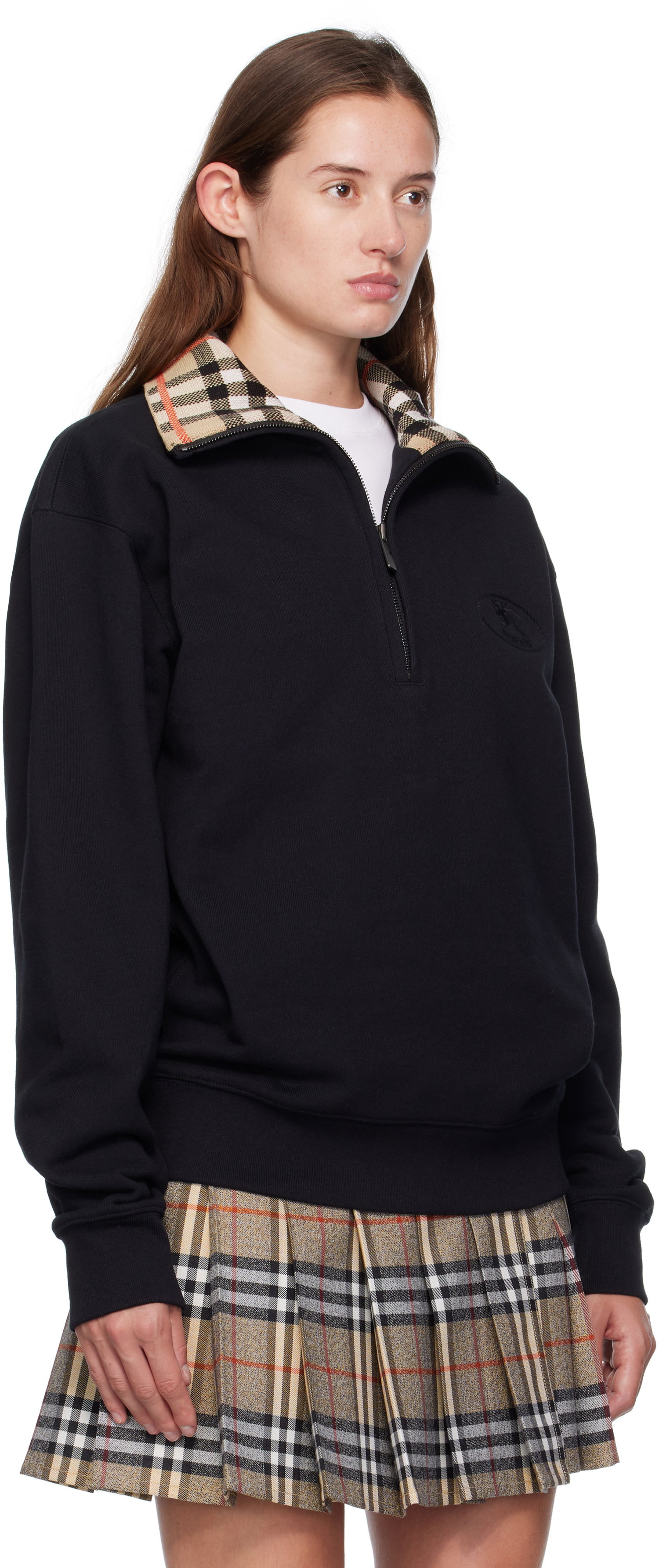 Sweatshirt Burberry Burberry Check Collar Quarter-Zip Sweatshirt Sort | 8109063, 1
