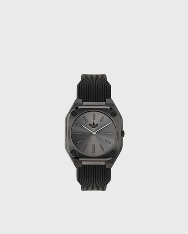 Ur adidas Originals Geometric Stainless Steel Case Textured Dial Ribbed Silicone Strap Watch Sort | AOFH24503, 0