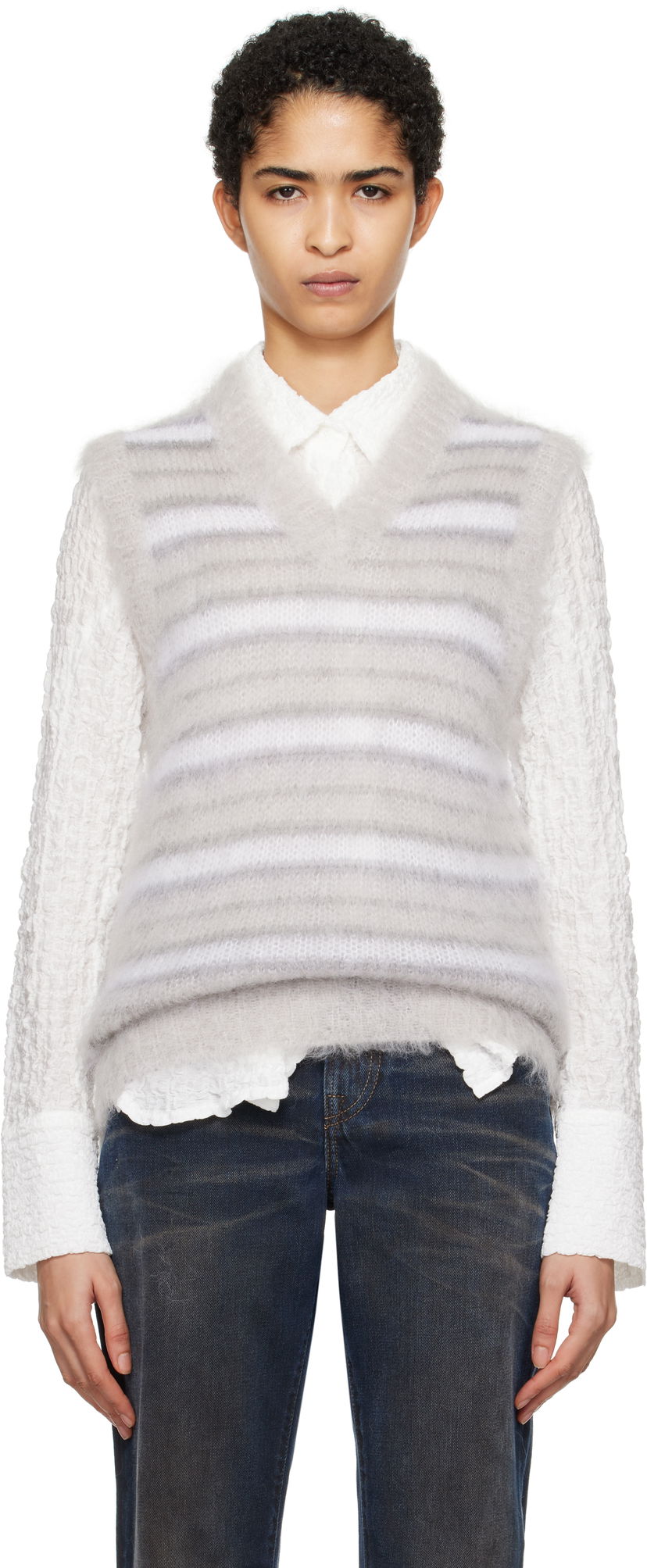 Vest Marni Fuzzy Striped Vest Grå | CVMG0076Q0 UFU174