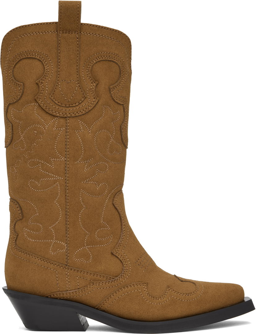 Tøj GANNI GANNI Mid Shaft Embroidered Western Boots Brun | S2742