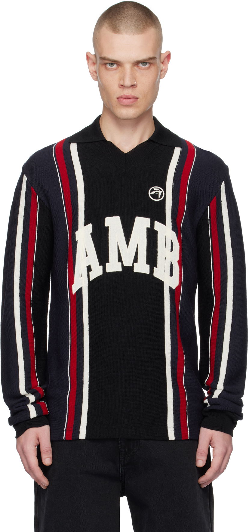 Polo skjorte Ambush Striped Long Sleeve Polo With Logo Embroidery Sort | BMHV007F24KNI0011031