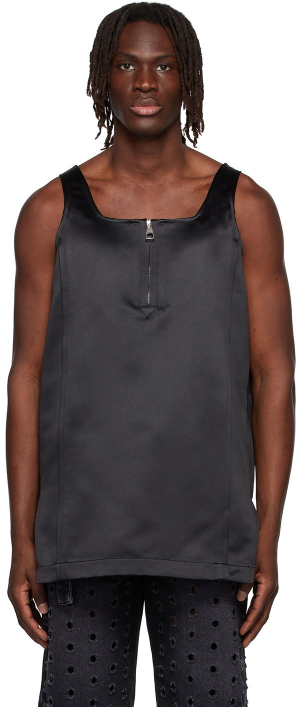 Tanktop We11done We11done Zip-Front Satin Tank Top Sort | WD-BL1-22-129-M-BK, 0