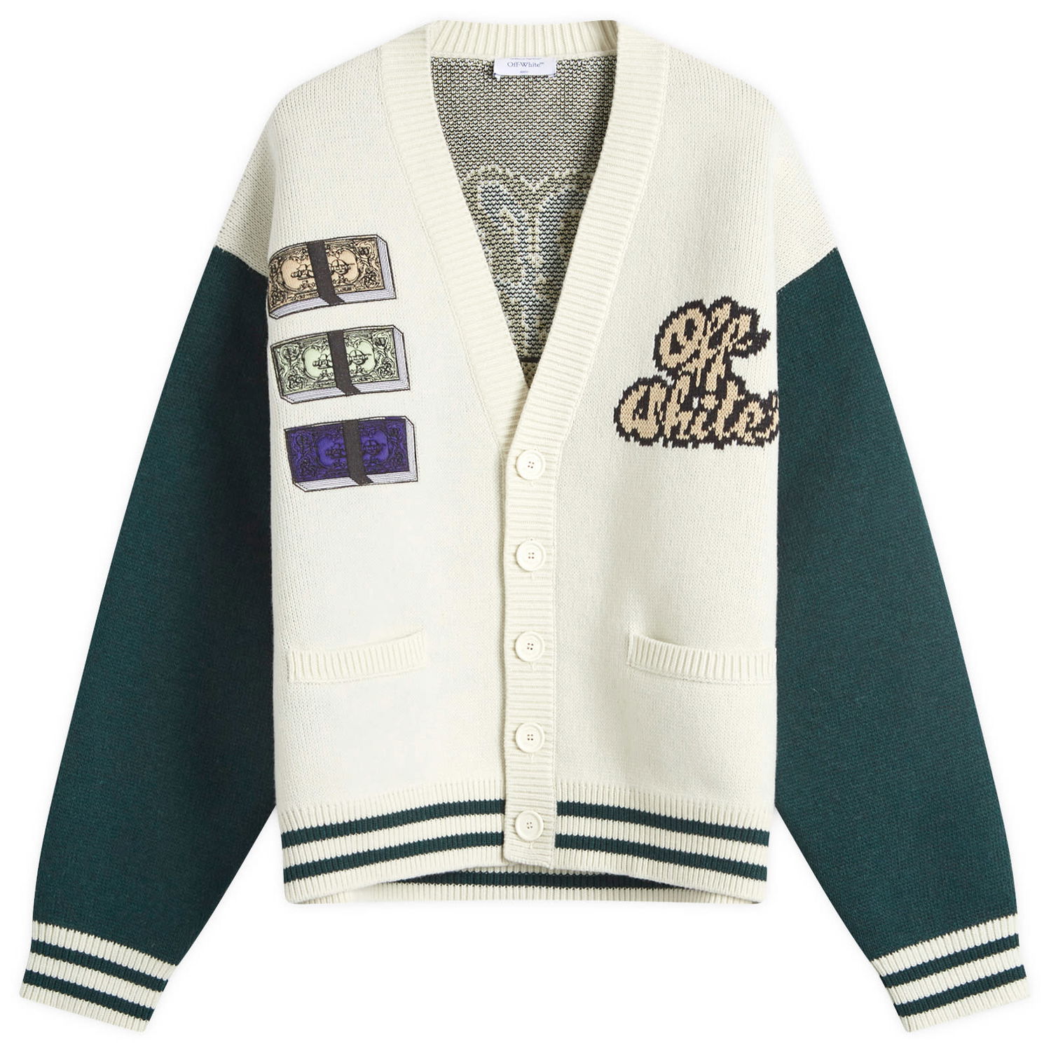 Sweater Off-White Crystal Cash Varsity Cardigan Hvid | OMHB019S25KNI0030B84, 0