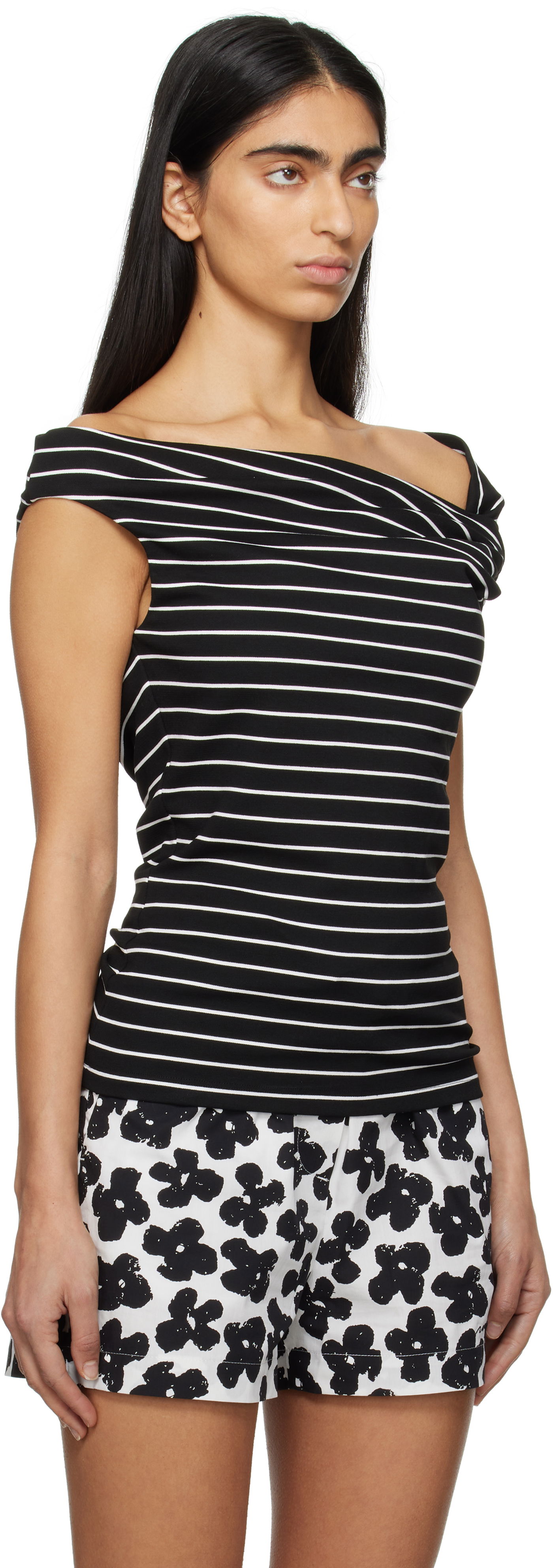 Tanktop MSGM MSGM Striped Off-Shoulder Top Sort | 3841MDM02 257115, 1