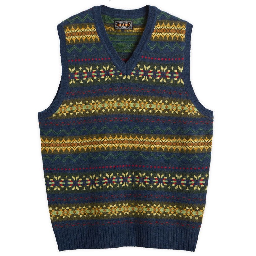 Sweater BEAMS Plus Fair Isle Knit Vest Mørkeblå | 3805-0055-103-79