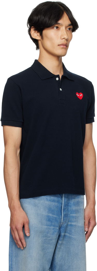 Polo skjorte Comme des Garçons Comme des Garçons Play Heart Patch Polo Mørkeblå | AZ-T006-051, 1