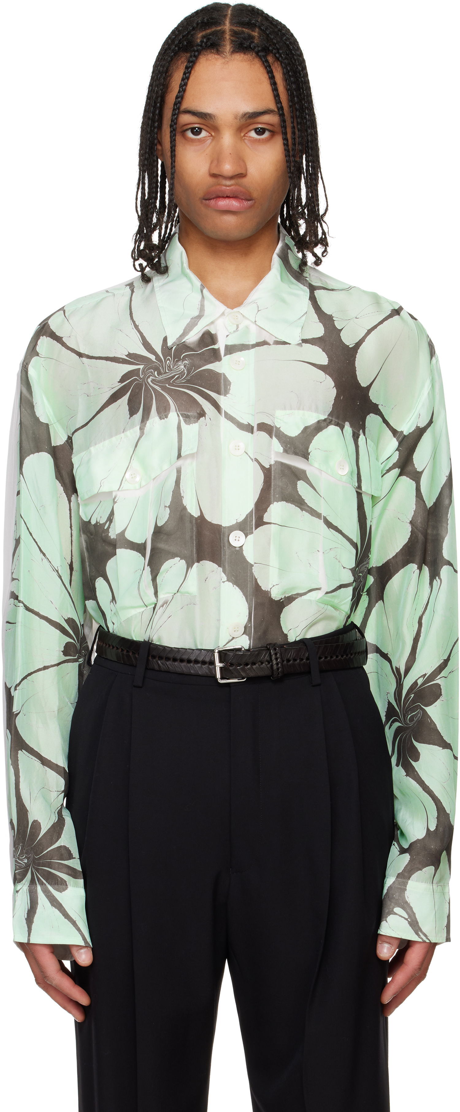 Skjorte Dries Van Noten Dries Van Noten Floral-Print Sheer Shirt Grøn | 251-020723-1197, 0