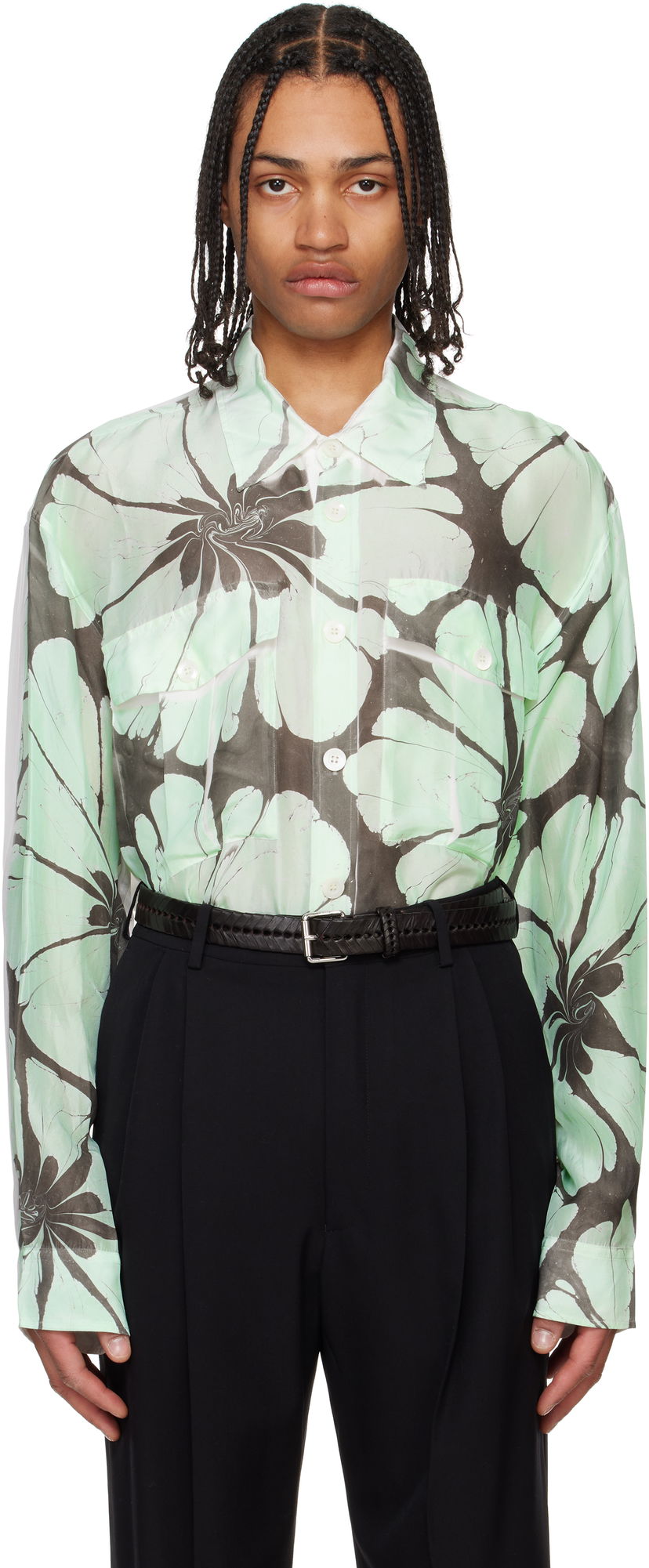 Skjorte Dries Van Noten Dries Van Noten Floral-Print Sheer Shirt Grøn | 251-020723-1197