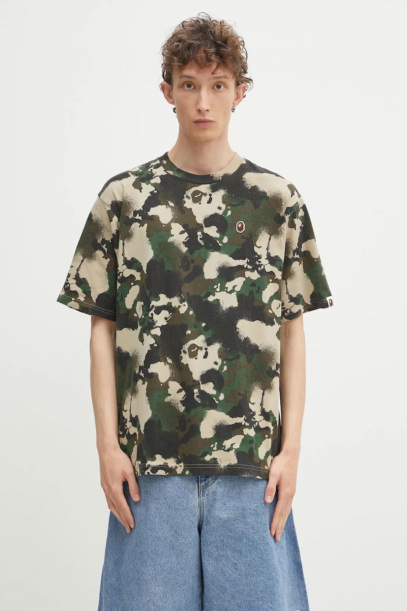 T-shirt BAPE A Bathing Ape Map Camo APE Head One Point T-Shirt Grøn | 1L30109001