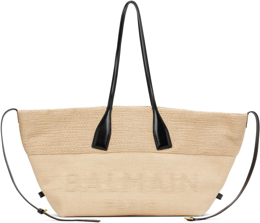 Mulepose Balmain Track Raffia Tote Beige | FM1FI272TJHD