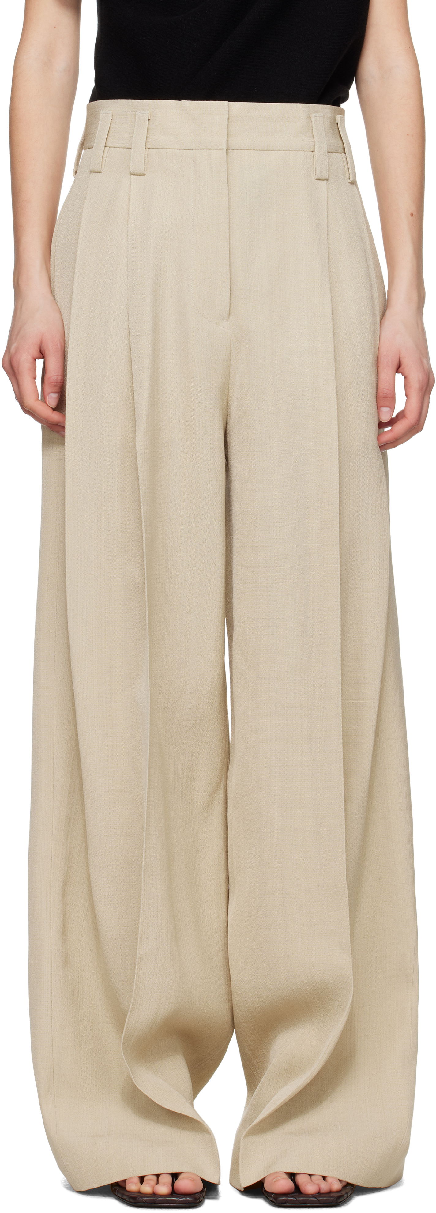 Bukser Jil Sander Jil Sander Voluminous Pleated Trousers Beige | J03KA0292_J65005, 0