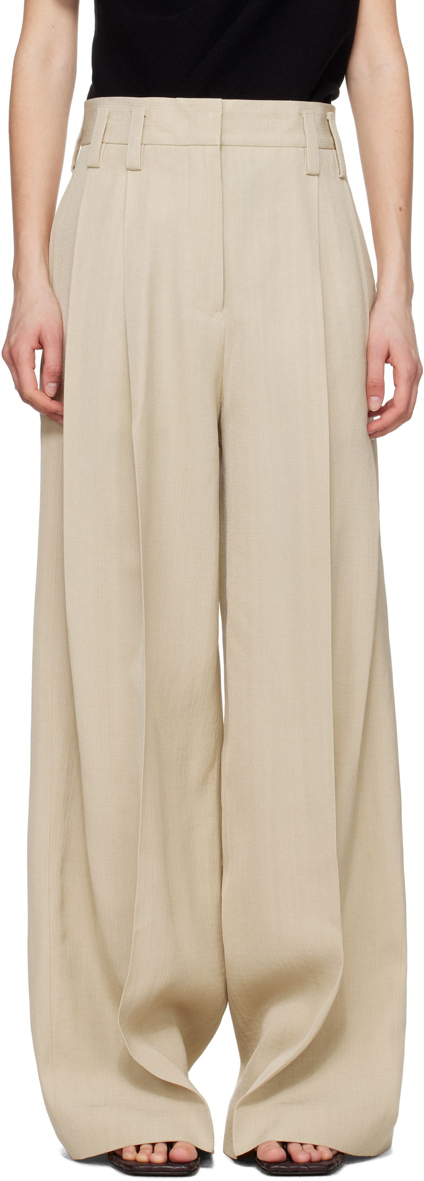 Bukser Jil Sander Jil Sander Voluminous Pleated Trousers Beige | J03KA0292_J65005