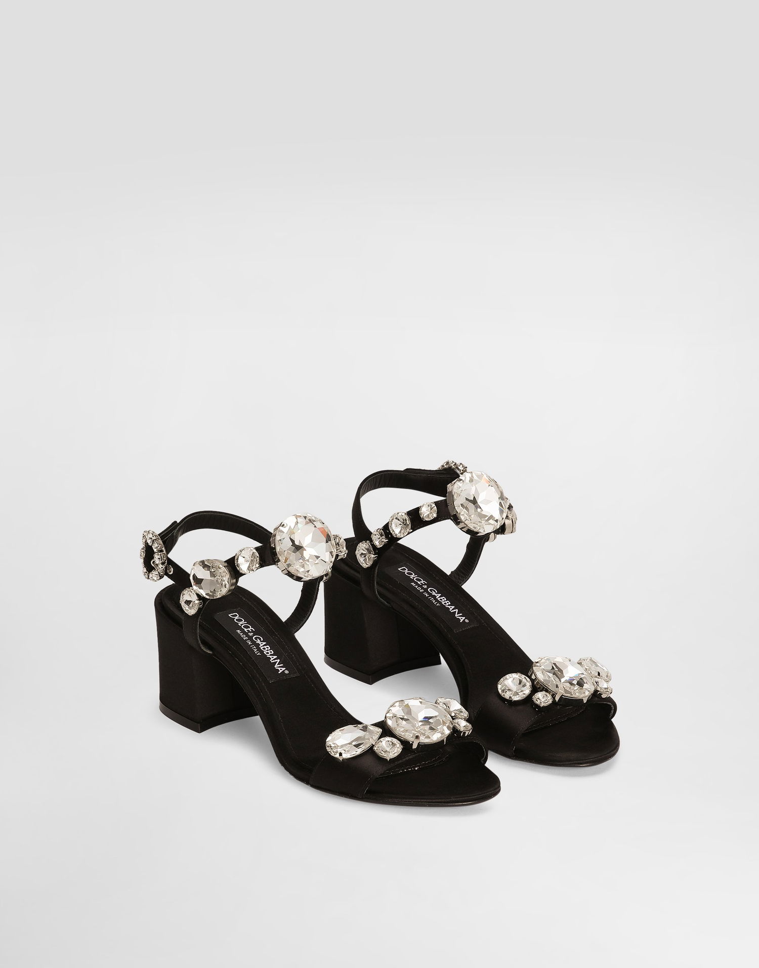 Sneakers og sko Dolce & Gabbana Satin Sandals With Gemstone Embellishment Sort | CR1801A9T438S488, 1