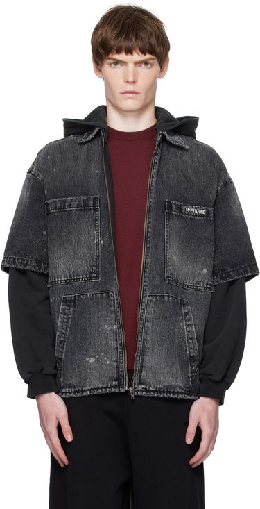 Jakke We11done We11done Faded Layered Hoodie Denim Jacket Sort | WD-DJ2-25-315-M-BK, 0