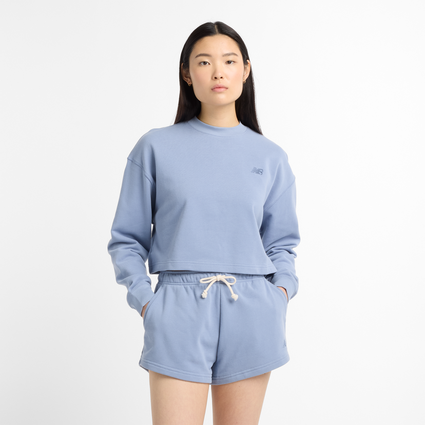 Shorts New Balance Women's Cropped Fleece Sweatshirt and Shorts Set Blå | NBWT51514DUS
