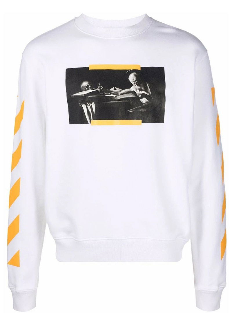 Sweatshirt Off-White Caravaggio Saint Jerome Writing Print Slim Fit Sweatshirt White Yellow Hvid | OMBA025F21FLE0090184