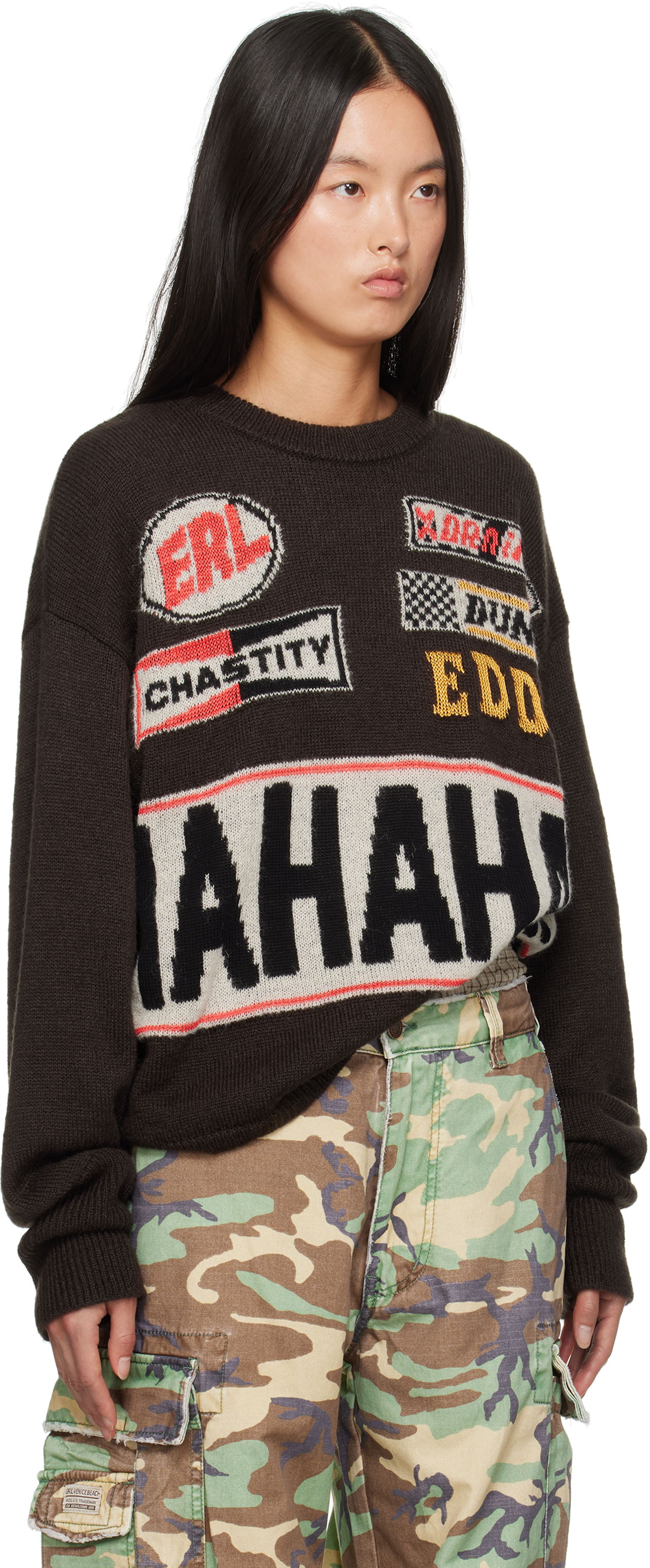 Sweater ERL 'HAHAHAH' Graphic Knit Sweater Brun | ERL09N007, 1