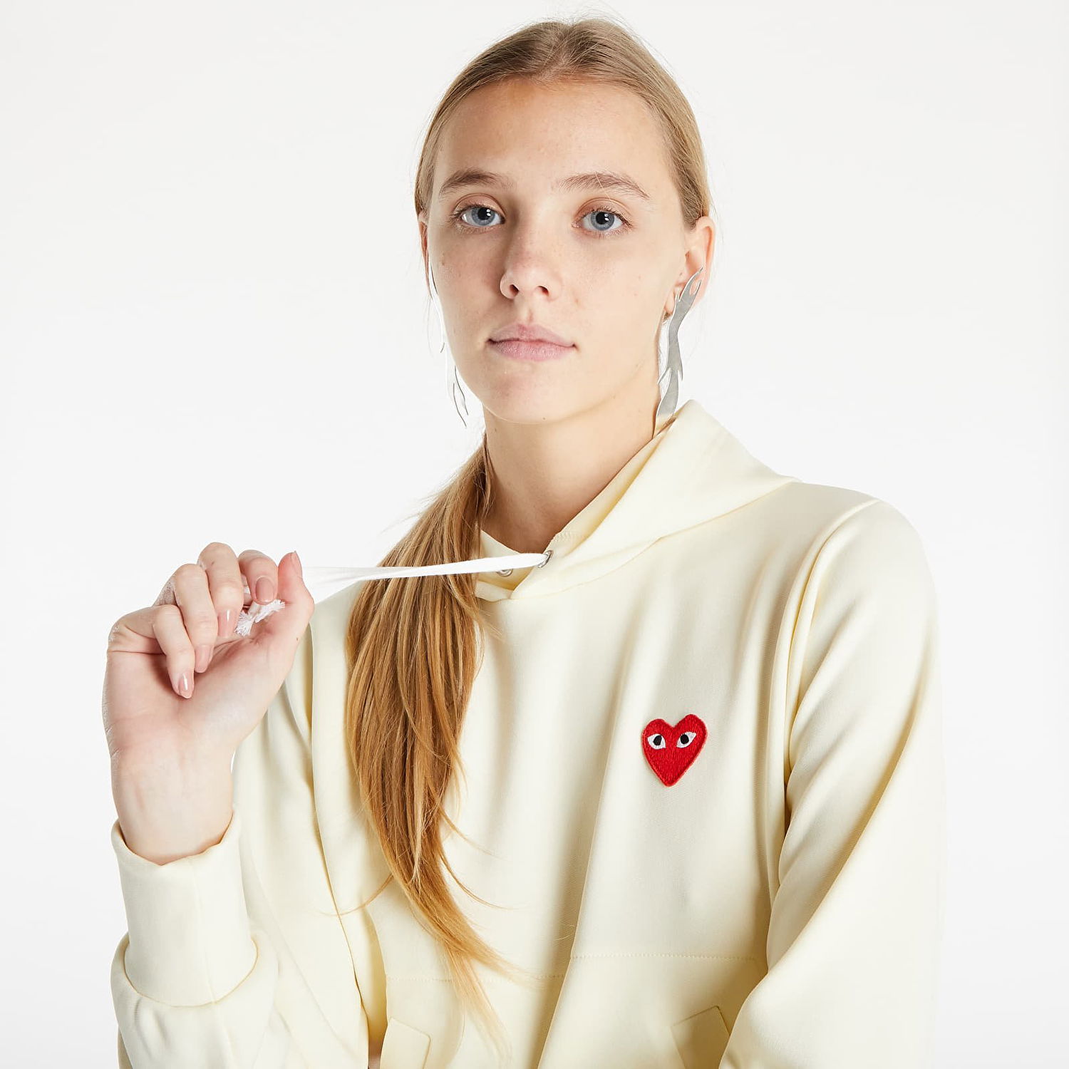 Sweatshirt Comme des Garçons PLAY Sweatshirt Knit Hoodie Gul | AZT173 Ivory, 1