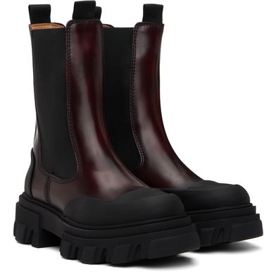 Tøj GANNI GANNI Cleated Mid Chelsea Boots Bourgogne | S2897, 3