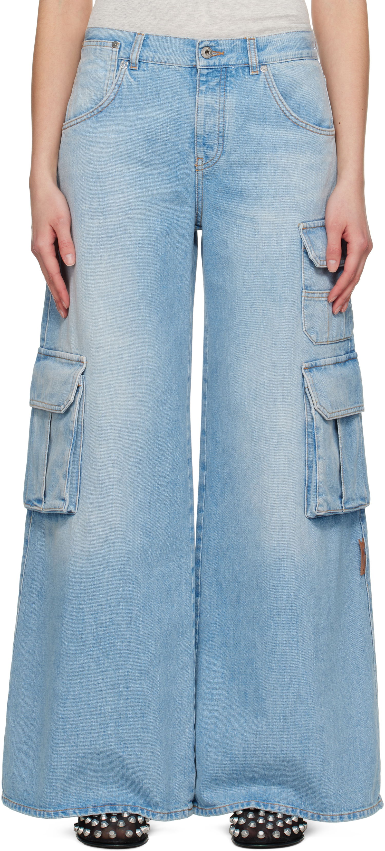 Cargo bukser Off-White Off-White Wide-Leg Cargo Denim Jeans Blå | OWYB019S25DEN0024000, 0