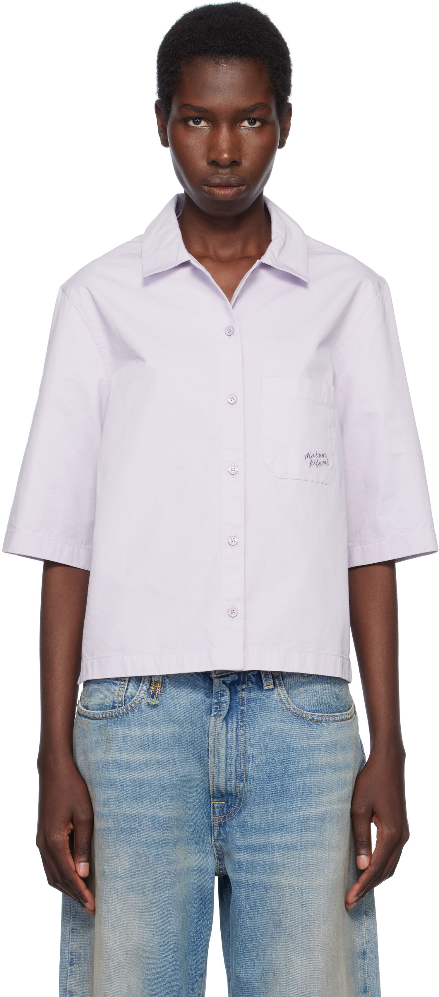 Skjorte MAISON KITSUNÉ Maison Kitsuné Cropped Boxy Shirt Lilla | OW00427WW9031, 0