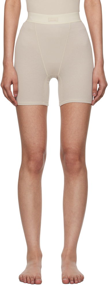 Shorts SKIMS Ribbed Boxer Shorts Beige | PN-HWS-0042, 0