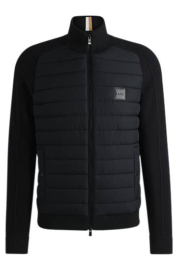 Puffer jakke BOSS BOSS Mixed-Material Zip-Up Jacket with Logo Badge Sort | 50526835