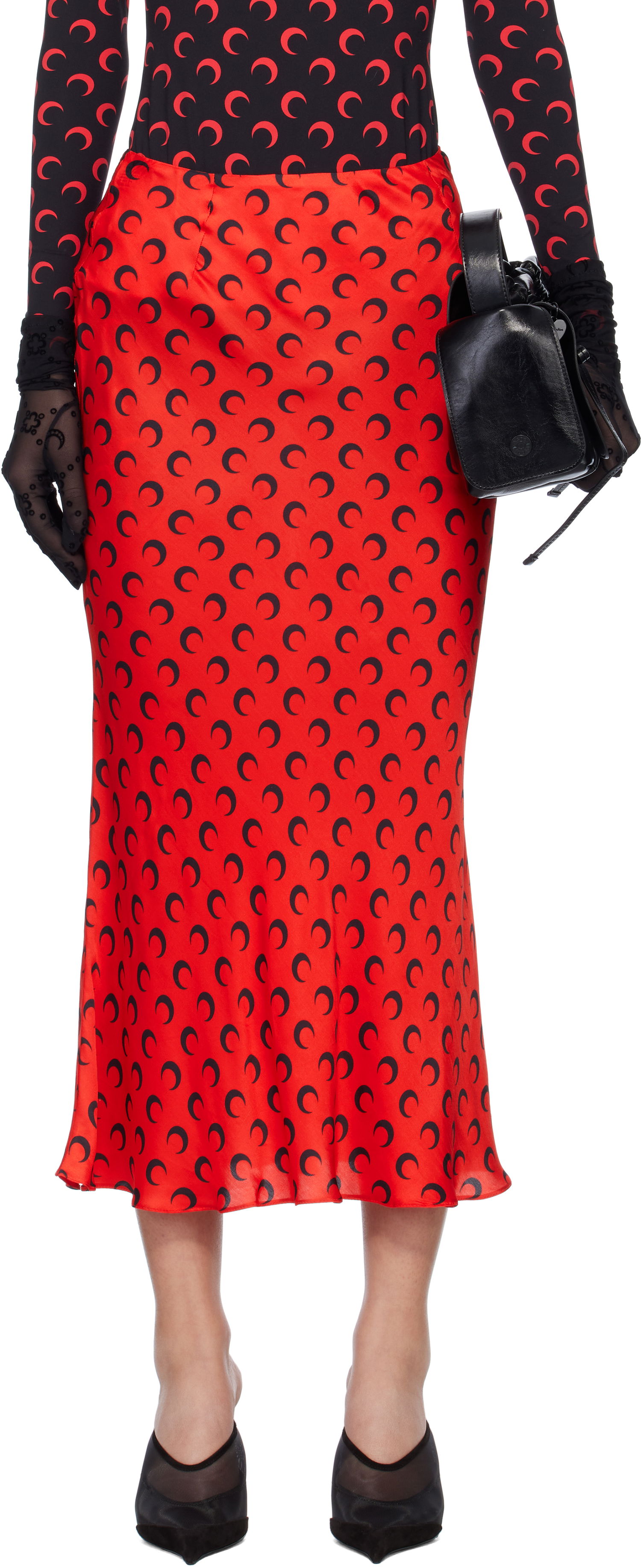 Nederdel Marine Serre Marine Serre Moon Print Satin Midi Skirt Rød | WSK070A CWOV0060, 0