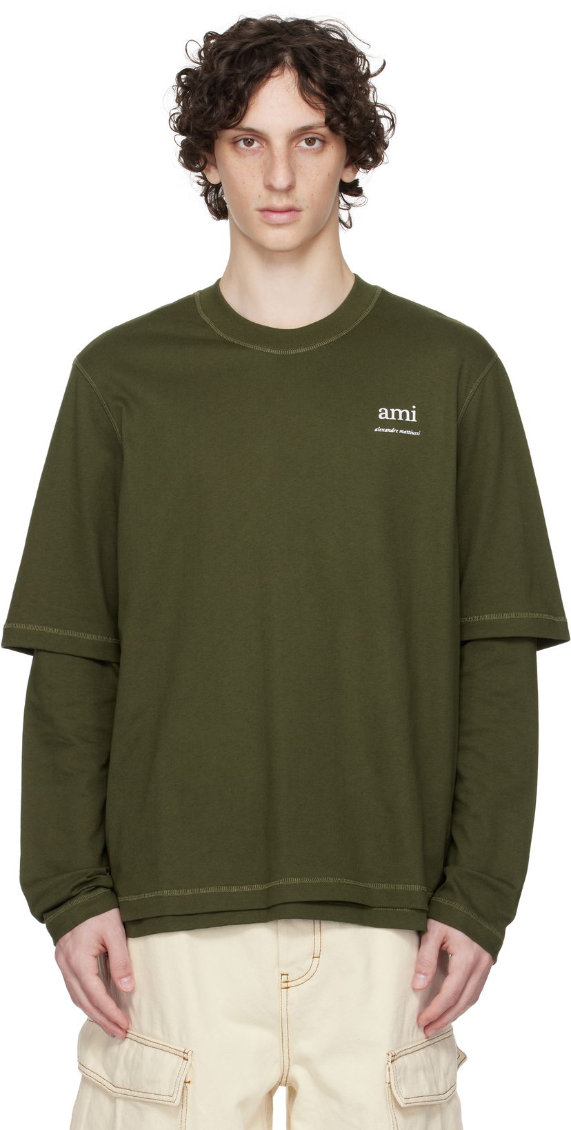 T-shirt AMI AMI Double Layered Long Sleeves T-Shirt Grøn | HTS248.JE0119