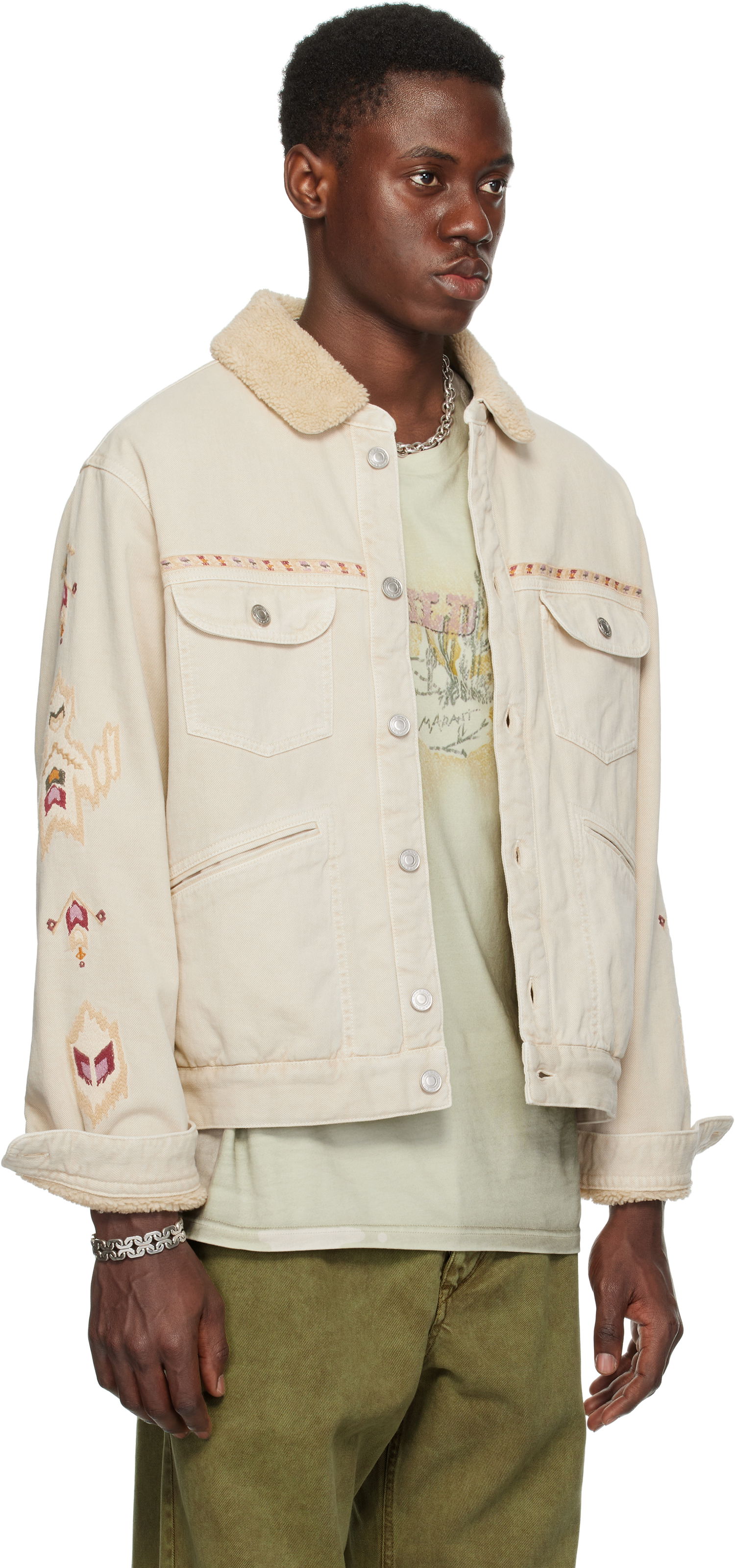 Jakke ISABEL MARANT Isabel Marant Jenson Embroidered Sherpa Denim Jacket Beige | 25PVE0184HA-C1H02H, 1
